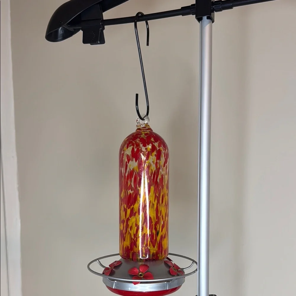 Red and Yellow Glass hummingbird Feeder